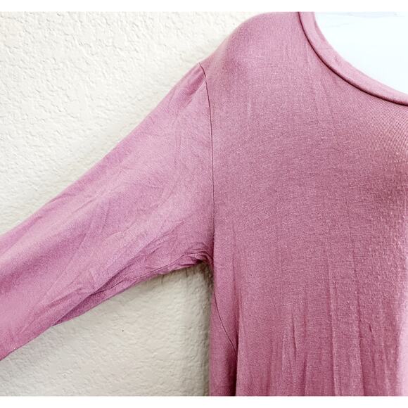 Doublju Dusty Rose Shark Bite Hem Top Medium Lightweight Flowy Stretchy Soft - Picture 2 of 5